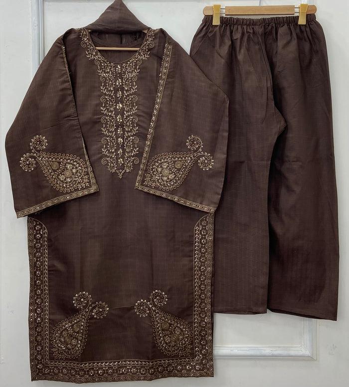 Shimmery Embroidered 3PC (Premium Cotton) D-480