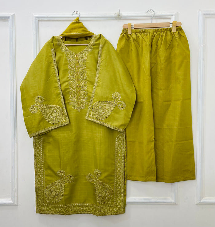Shimmery Embroidered 3PC (Premium Cotton) D-480