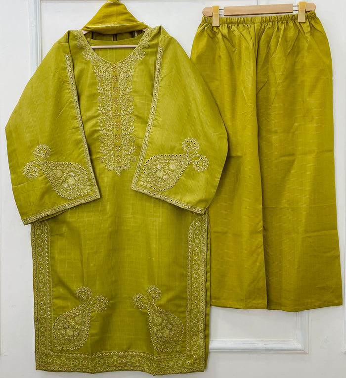 Shimmery Embroidered 3PC (Premium Cotton) D-480