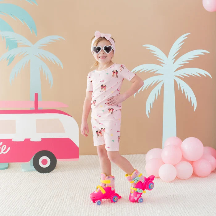 Kyte Baby Barbie™ Beach girls pajamas styled for summer sleepwear, lounging, and vacation mornings.