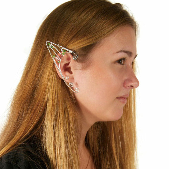 Silver wire elf ear cuffs with black beads fantasy elven ear wrap jewelry pair