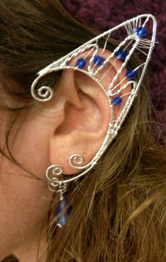 Silver Elf Ear Cuffs - Wire Wrap Adjustable Non Piercing Fantasy Jewelry side view