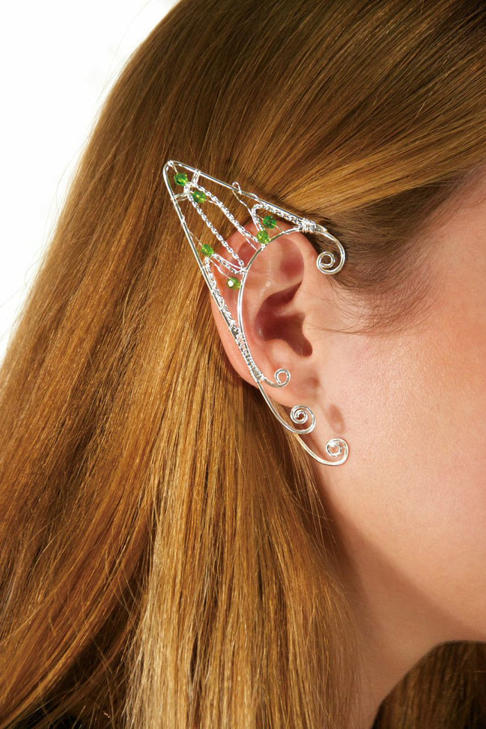 Silver Elf Ear Cuffs – Wire Wrap with Beads | Adjustable Non-Piercing Fantasy Jewelry