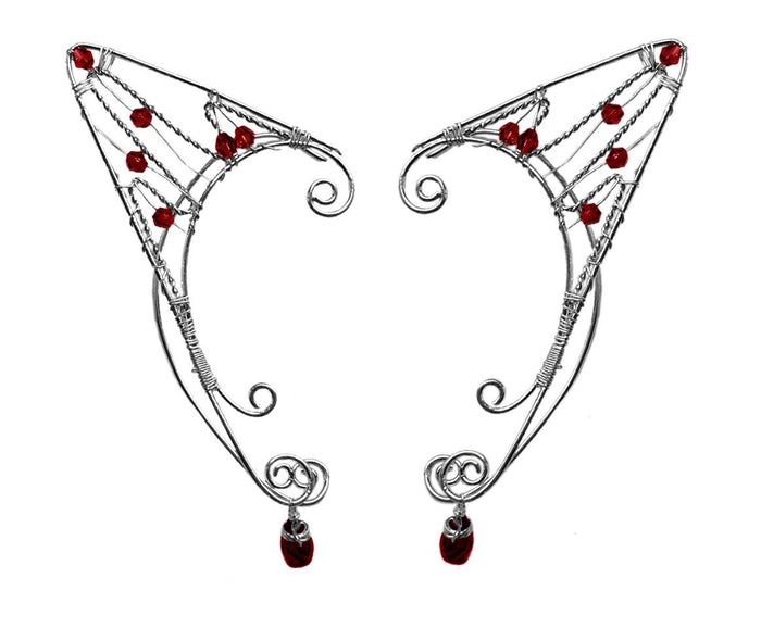 Silver Elf Ear Cuffs – Wire Wrap with Beads | Adjustable Non-Piercing Fantasy Jewelry