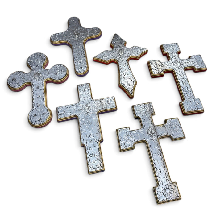 Silver Wooden Crosses w/ Single Milagros