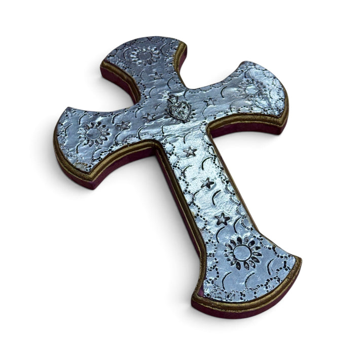 Silver Wooden Crosses w/ Single Milagros