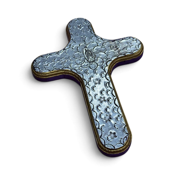 Silver Wooden Crosses w/ Single Milagros