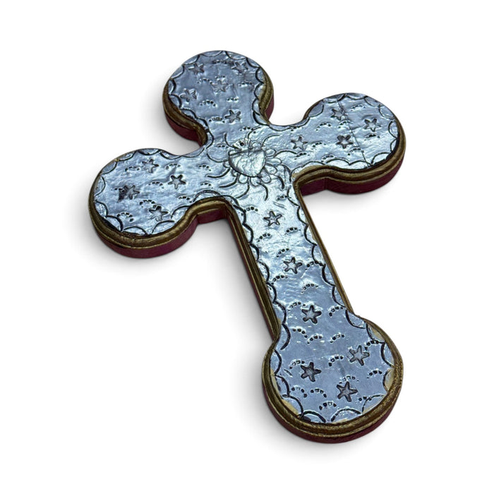 Silver Wooden Crosses w/ Single Milagros