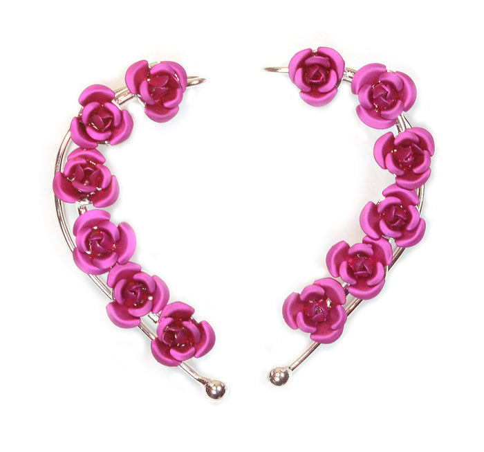 Small Rose Elf Cuff Earrings – Silver | Adjustable No-Piercing Fantasy Jewelry