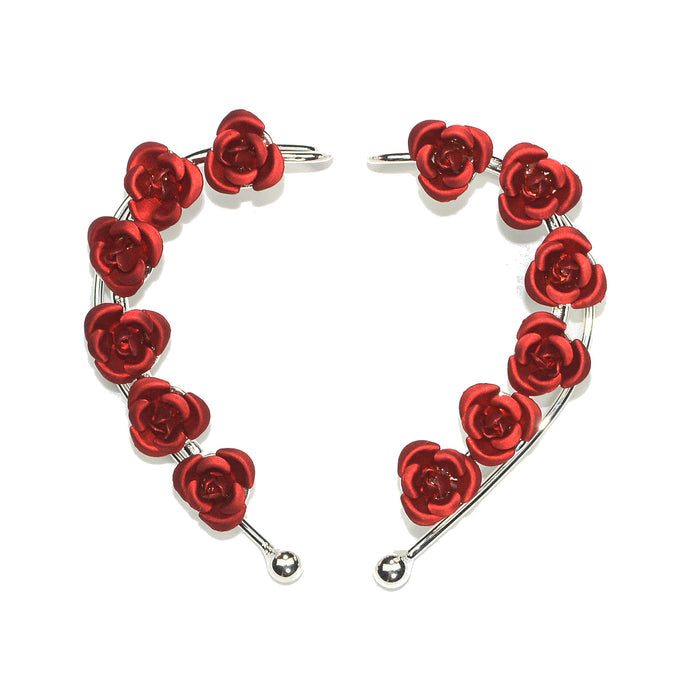 Small Rose Elf Cuff Earrings – Silver | Adjustable No-Piercing Fantasy Jewelry