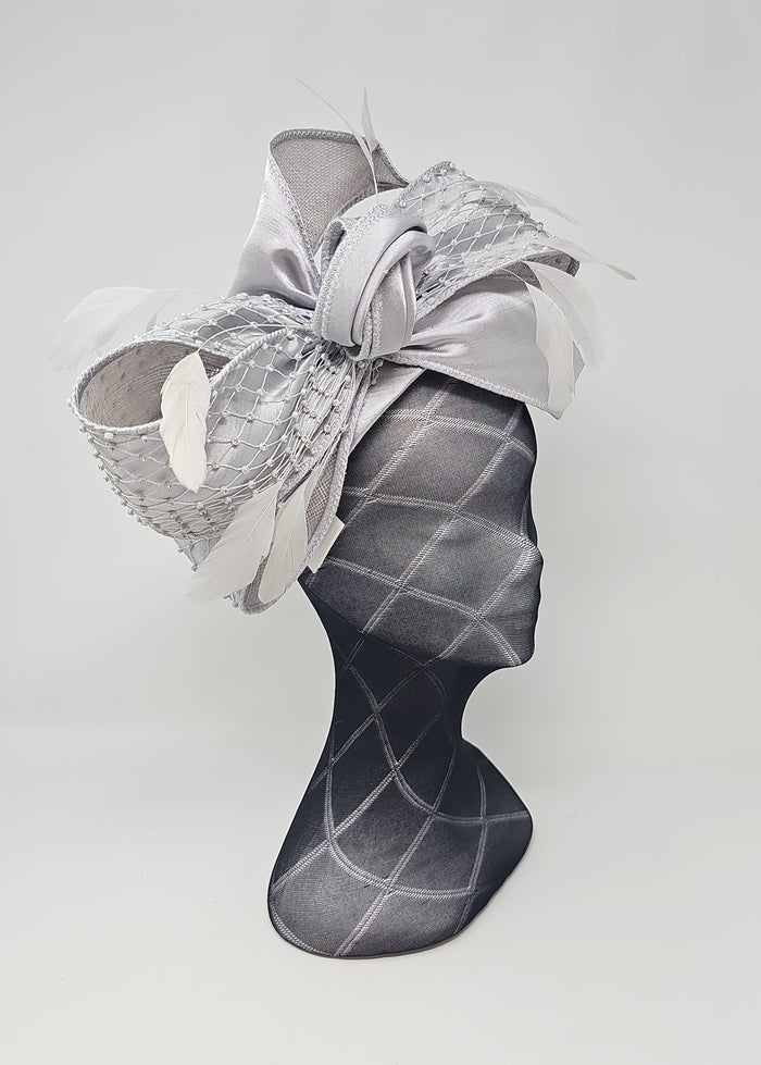 Snoxell & Gwyther Silver Satin Bow Hairband Fascinator