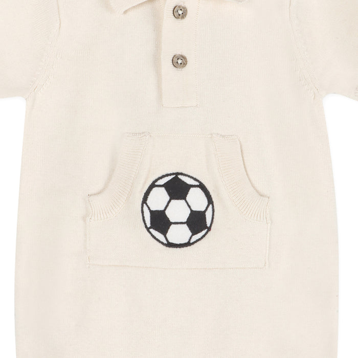 Soccer Applique Baby Knit Romper Detail (Organic Cotton)