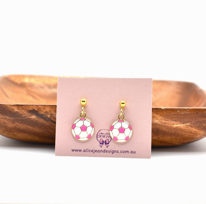 Soccer Ball Charm Earrings - pink