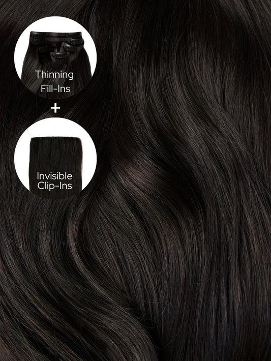 Soft Black (1C) Thinning Hair and Invisible Clip-Ins Bundle