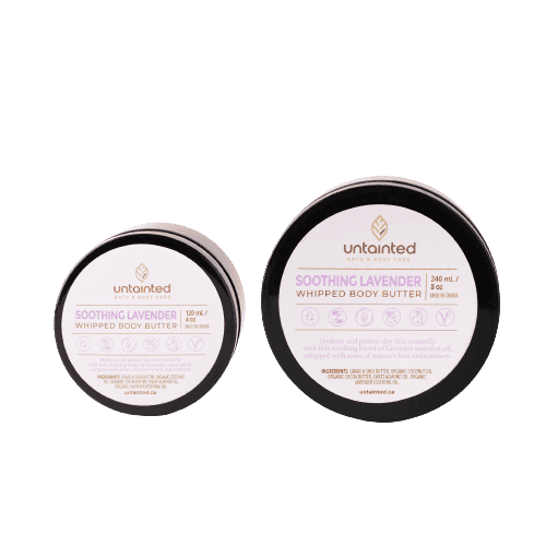 Soothing Lavender Scented Whipped Body Butter - Front Side, 4oz & 8oz