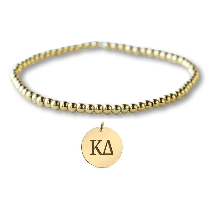 Sorority Gold Small Bead Stretch Bracelet w/ Disc Charm