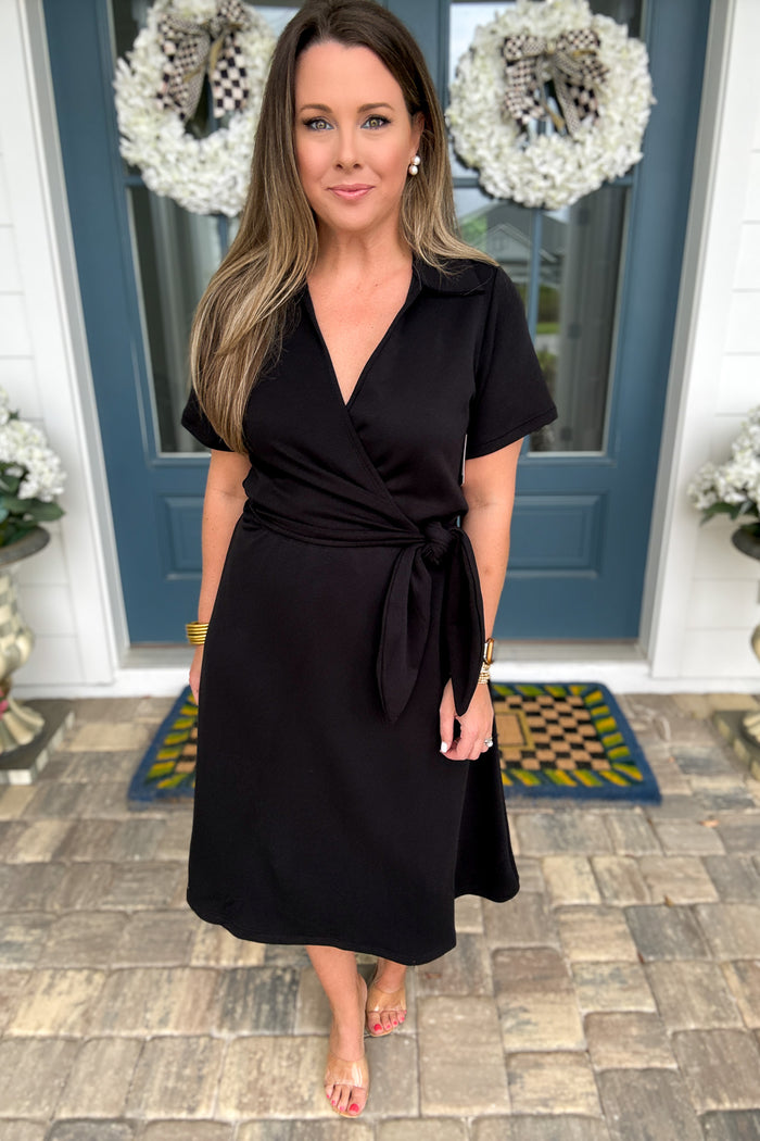 Spanx: AirEssentials Collared Tie Waist Midi Dress - Very Black