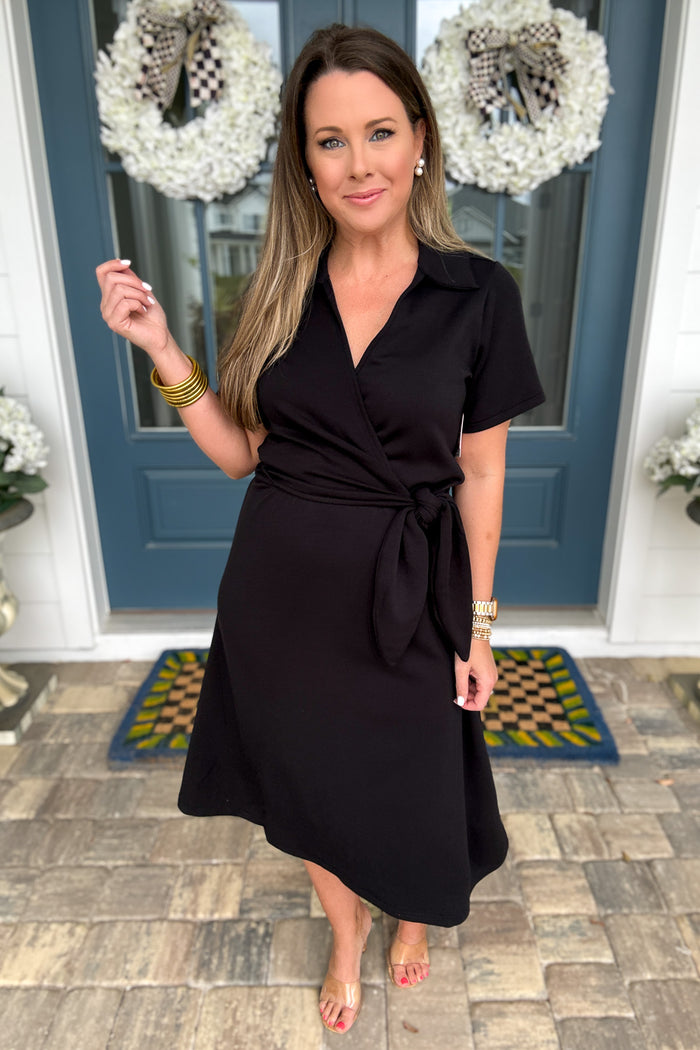 Spanx: AirEssentials Collared Tie Waist Midi Dress - Very Black