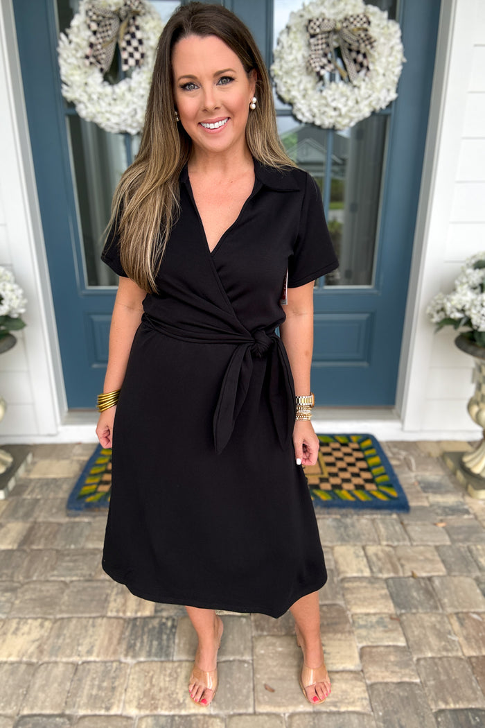 Spanx: AirEssentials Collared Tie Waist Midi Dress - Very Black