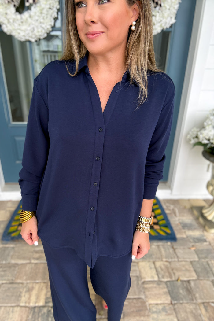 SPANX: AirEssentials Oversized Button Down - Timeless Navy - B Social Boutique