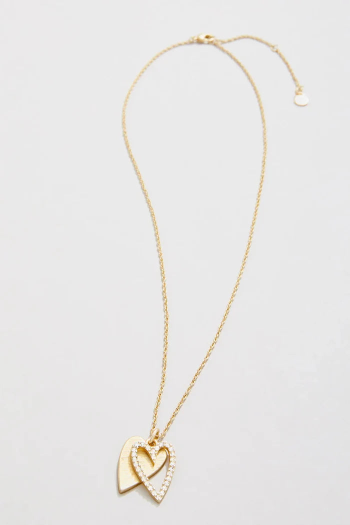 Spartina 449:  Happy Heart Necklace 18" - Gold/Crystal