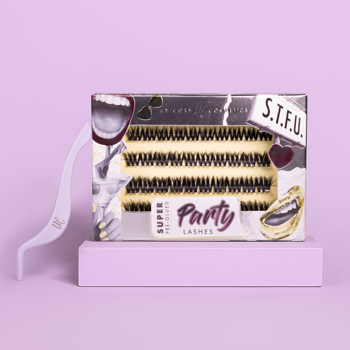 S.T.F.U. Super Pre-Glued Party Lashes + Tweezer Duo - Unicorn Cosmetics