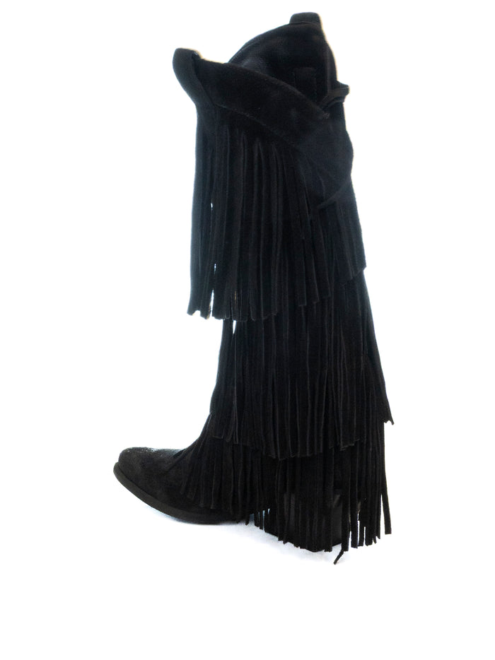 THE ICONA Stivale texano frangia camoscio nero TX85 CAM-NERO