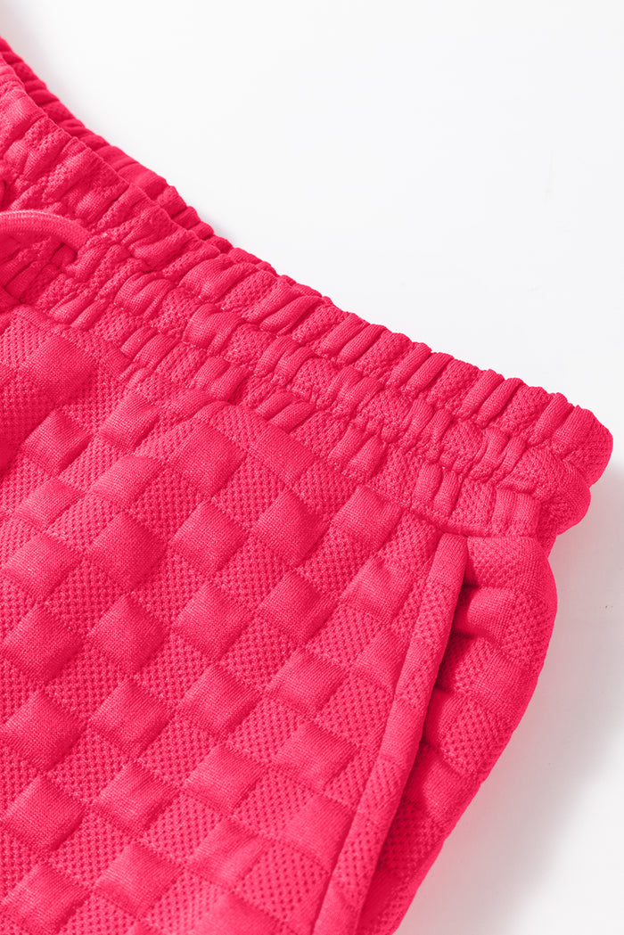 Strawberry Pink Checkered Textured Split Pullover Top and Pants Set 🇺🇸