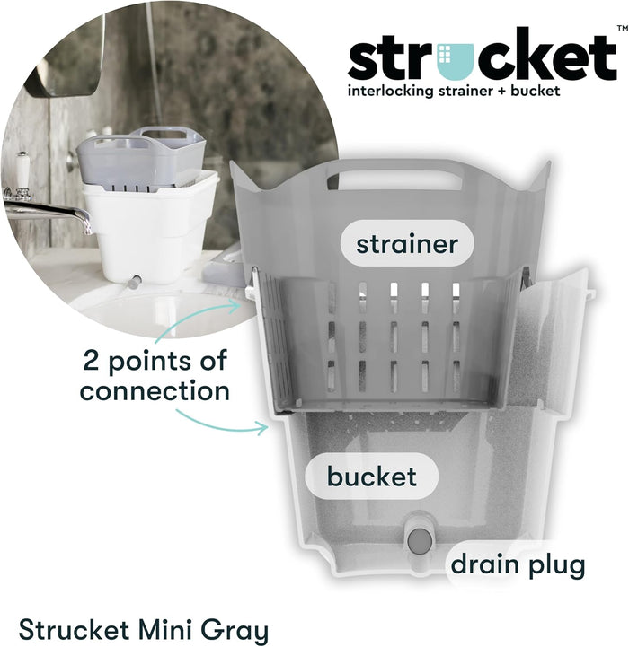 Raise the strainer out of the bucket to allow items to drip dry while the built-in drain plug empties easily.