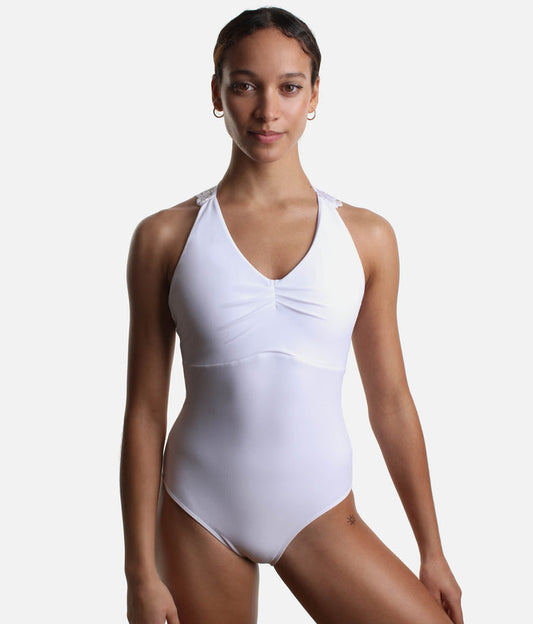 Timeless V-Neckline Leotard with Romantic Lace Back - ESTHER