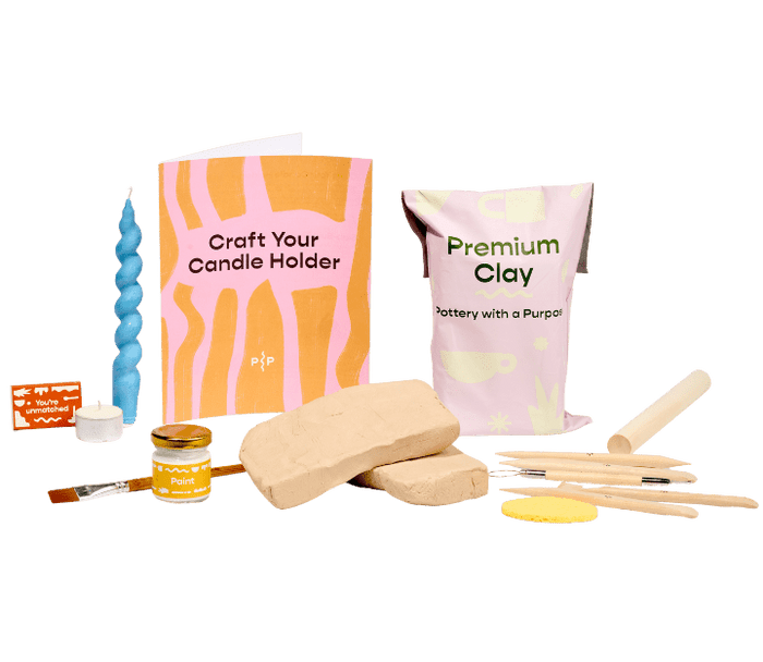 Pottery with a Purpose Taper Candle + Clay Kit – Air Dry