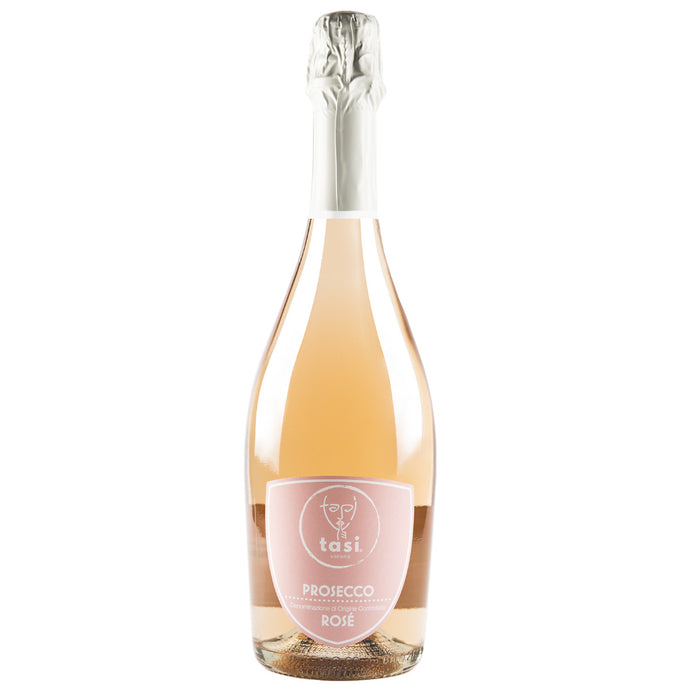 Tasi Prosecco Rose bottle with foil-wrapped neck and pink label