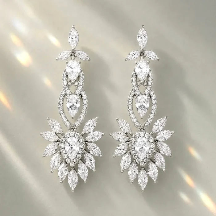 Wedding Jewelry - Silver Cubic Zirconia Bridal Earrings