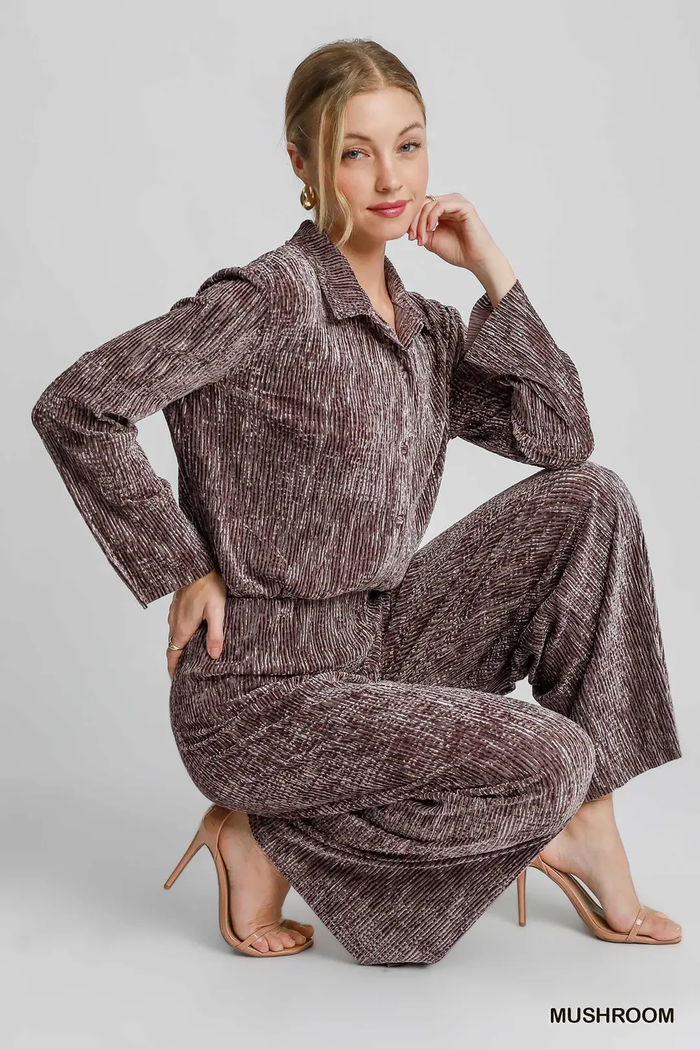 Taupe Textured Velvet 2 pc Set Pant & Top
