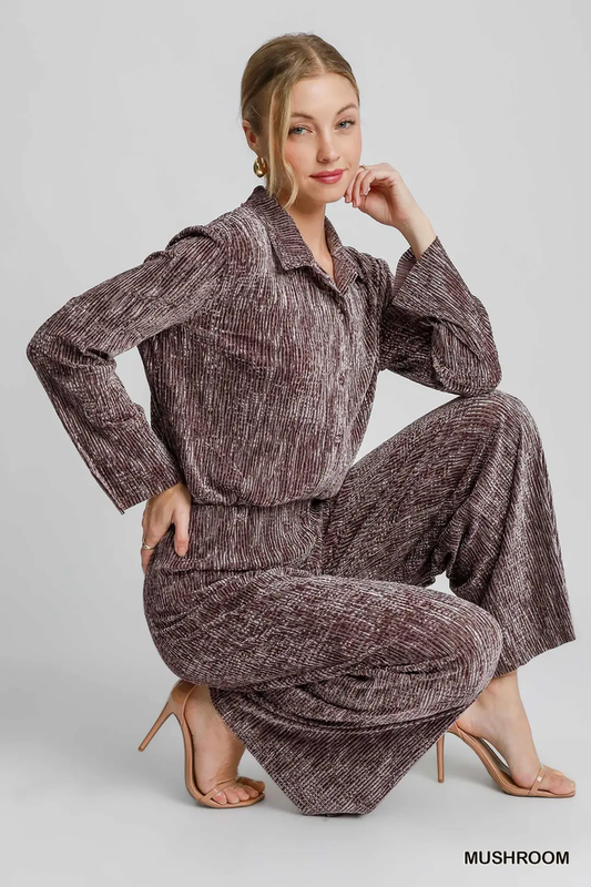 Taupe Textured Velvet 2 pc Set Pant & Top