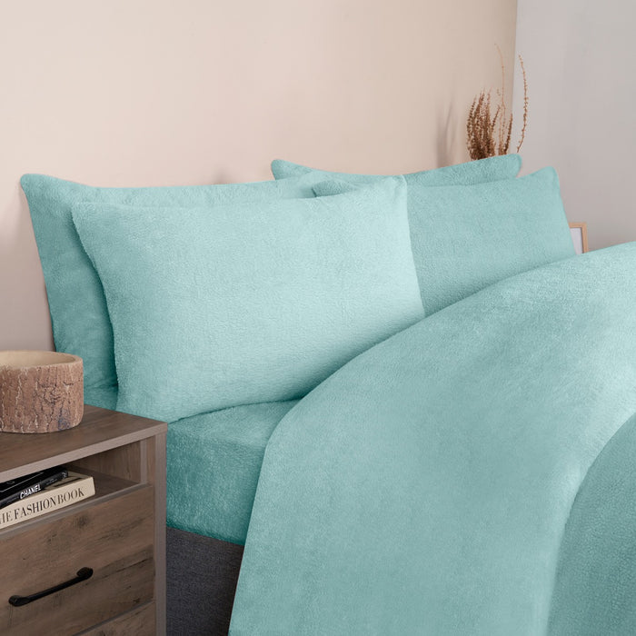 Teddy Fleece Duvet Cover Set - Duck Egg 🇬🇧