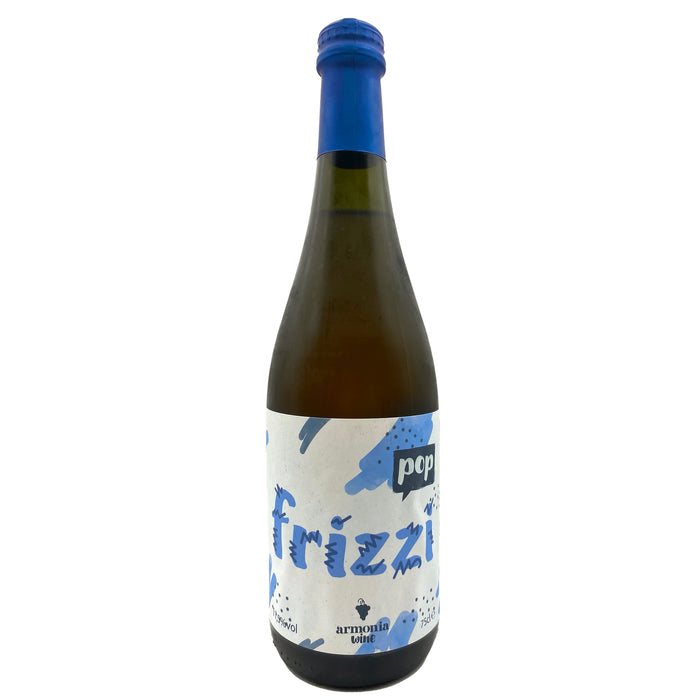 Frizzante wine bottle with blue cap and blue label
