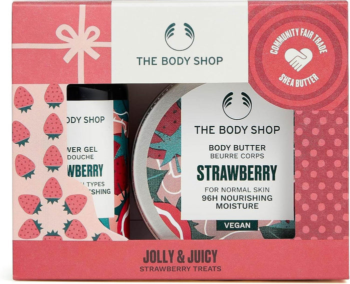 The Body Shop Jolly & Juicy Strawberry Treats Body Care Holiday Gift Set, Vegan, 2-Piece Set - - Pinky Cosmetics -- United Arab Emirates -- Pinky Cosmetics
