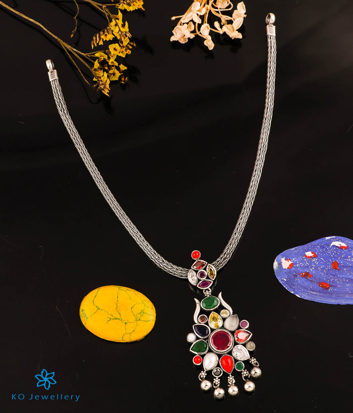 The Raaga Silver Navratna Necklace (Oxidised)