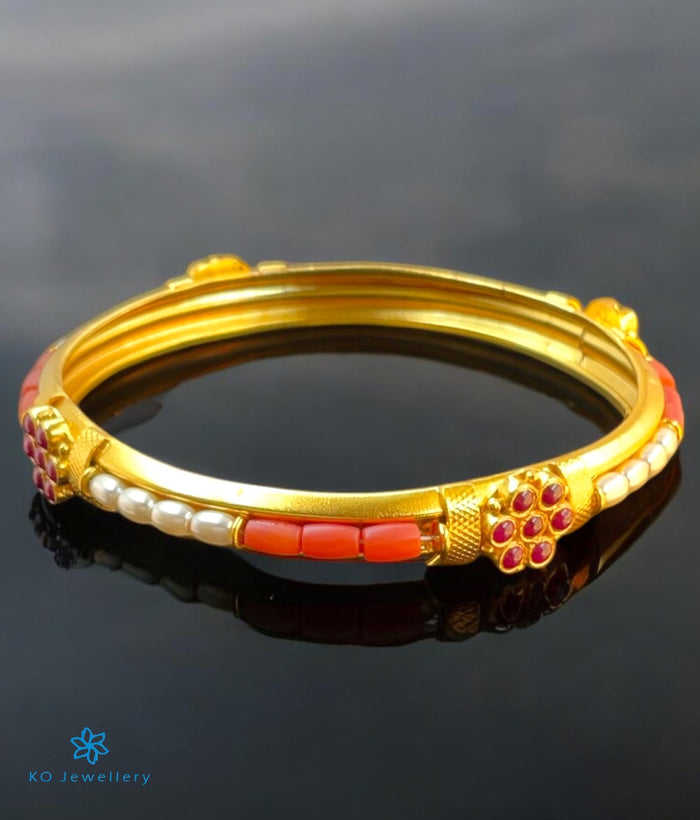 The Saumya Silver Coral & Pearl Kemp Bangle-Single (Size /2.2/2.4/2.6/2.8)