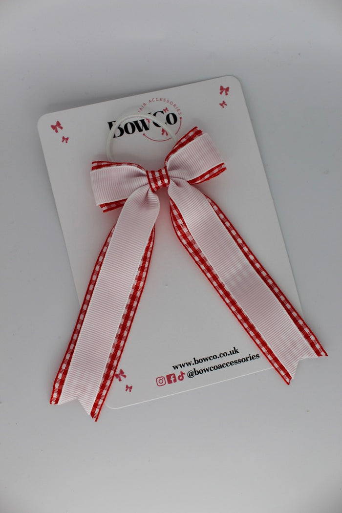 Tuxedo Tail Bow - School Bow Red Gingham - Elastic