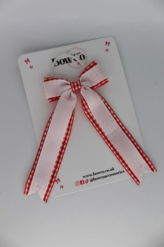 Tuxedo Tail Bow - School Bow Red Gingham - Elastic