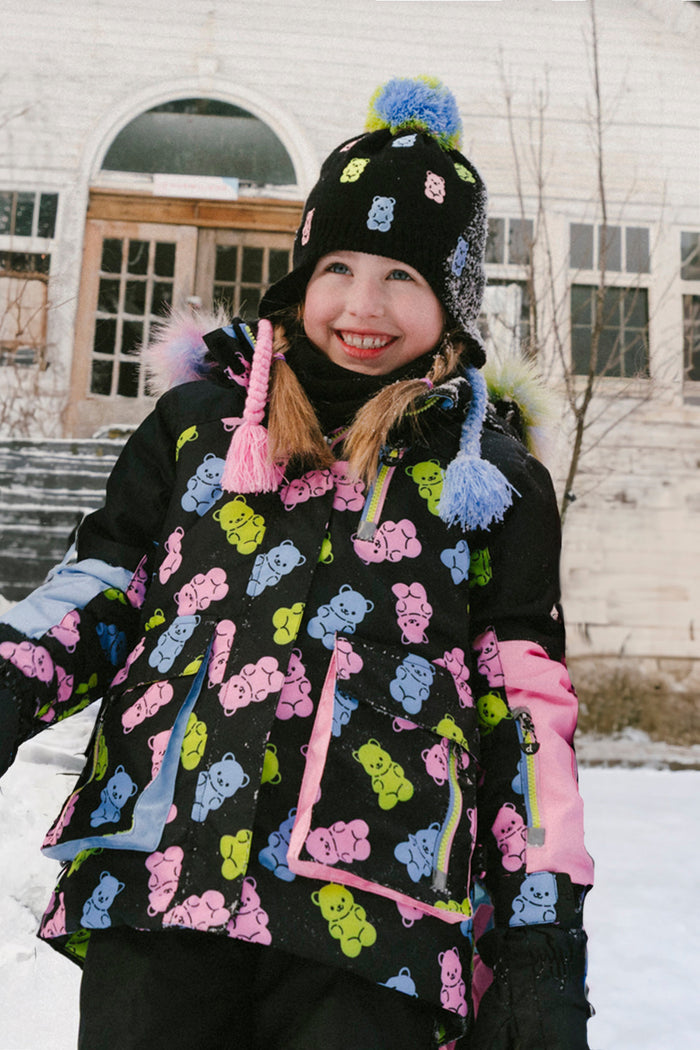 Two Piece Play Snowsuit Black Gummy Bear Print-2