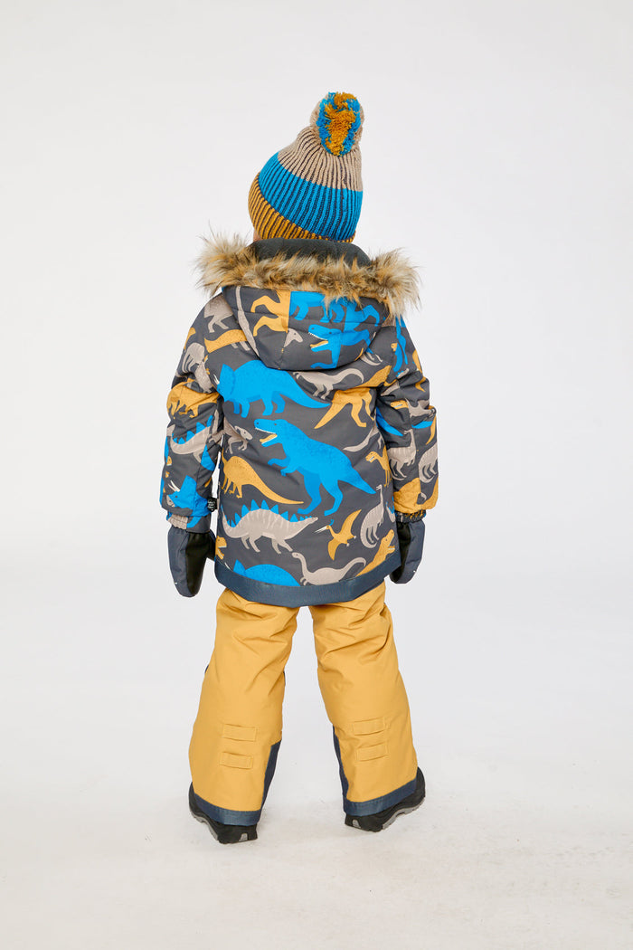 Two Piece Play Snowsuit Grey And Blue Dinosaur Print With Yellow Pants-3