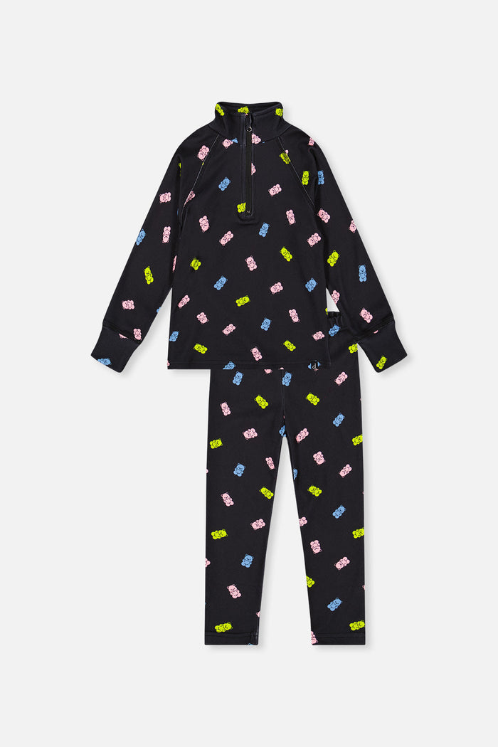 Two Piece Thermal Underwear Black Printed Gummy Bears-0