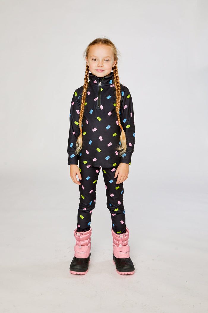 Two Piece Thermal Underwear Black Printed Gummy Bears-1