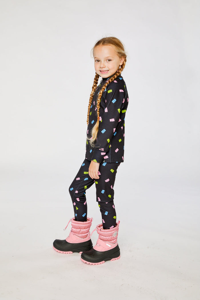 Two Piece Thermal Underwear Black Printed Gummy Bears-2