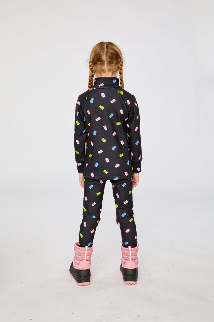 Two Piece Thermal Underwear Black Printed Gummy Bears-3