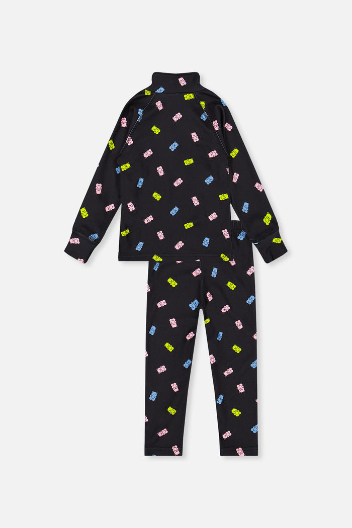 Two Piece Thermal Underwear Black Printed Gummy Bears-4