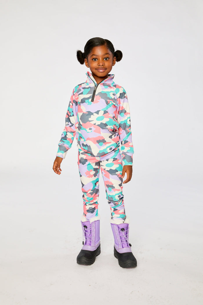 Two Piece Thermal Underwear Coral Camouflage Print-1